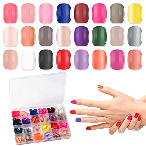 576 Stück Press on Nails, Kit für künstliche Nägel,Quadratische kurze Kunstnägel aus Acryl, künstliche nägel zum aufkleben, vollflächiger Nagel, bunt solide fake Nägel für Frauen, Nagelstudio Art DIY