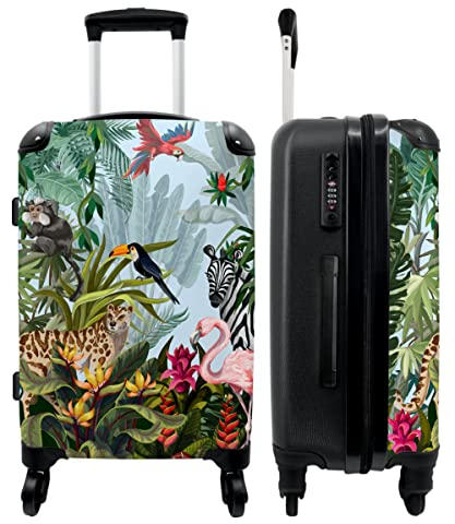 NoBoringSuitcases.com® Koffer groß Trolley Rollkoffer Reisekoffer mit 4 Rollen Fotokoffer - Dschungel - Natur - Jungen - Mädchen - Kinder - Zebra - Flamingo - 67x43x25cm - 90 Liter