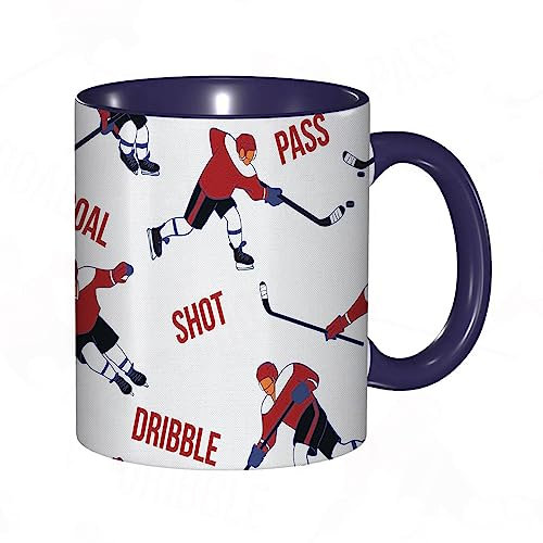 DHAEY Mug porcelaine fine Joueur de hockey sur glace Hockey sur glace,conception de dribble de tir de passe de but, |Mug humour pour collègue, amis, copains, frères et soeurs |Mug original avec