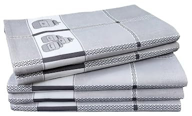 kidparadise Lot de 5 Torchons De Cuisine Coton Vaisselle De Qualité - Torchon Cuisine 100% Coton (Gris)