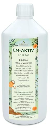 Natursache EM-aktiv Lösung | Effektive Mikroorganismen für Garten, Tierhaltung, Haushalt & Umwelt | Bodenaktivator, Geruchsentferner, Wasseraufbereiter (1 Liter, 1)