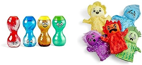 Learning Resources Feelings Family Handpuppen-Set & Sensorik-Flaschenfiguren 'Gefühle Zeigen' - 5 Handpuppen, 3+, Emotionen erleben