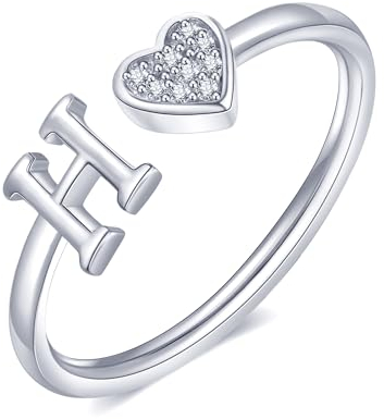 FUNEIA Herz Ring mit Buchstaben Damen Frauen Gold Silber Rosegold Verstellbarer Initiale A-Z Zirkonia Fingerring Stapelring Wasserfest Buchstabering Schmuck Mädchen Geschenkbox