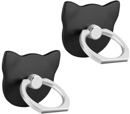 ISKIP Lot de 2 Anneaux de Maintien pour téléphone Portable, Anneaux de Support pour téléphone Portable, Lot de 2 Supports pour iPhone, Samsung, Huawei et Tous Les Smartphones (Chat Noir)