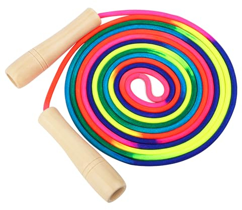 LDERFIV Springseil Kinder, 5M Springseil Lang, Verstellbare Seilspringen Kinder mit Holzgriff, Regenbogen Skipping Rope für Jungen und Mädchen Fitness, Training, Spiel