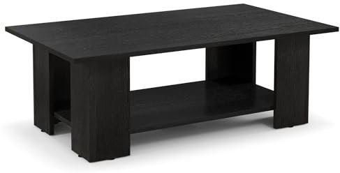 COSTWAY 2-Tier Coffee Table, Wooden Cocktail Tea Center Table with Storage Shelf & 5 Support Legs, Modern Rectangle Accent End Sofa Side Tables for Living Room, Bedroom and Office (Black)