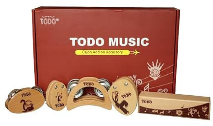 TODO Cajon Drum Zubehör Percussion Kit - Enthält Jingle Stick, Fußtamburin, 2 Kastagnetten und Anti-Rutsch-Pads