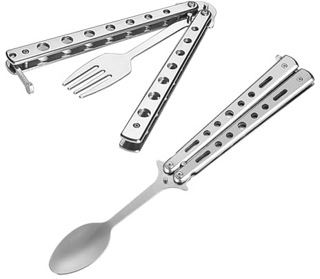 2Pcs Foldable Butterfly Camping Spoon Convenient Detachable Camping Spoon Useful Stainless Steel Foldable Utensils for Camping Travel Outdoor
