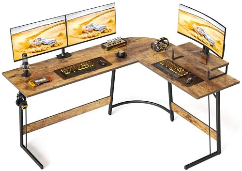 Cubiker Bureau Gaming Angle 150x120cm, Bureau d'angle avec Support d'écran, Bureau Gamer en Forme de L, Table Gaming pour Jouer, Etudier et Travailler, Marron Vintage