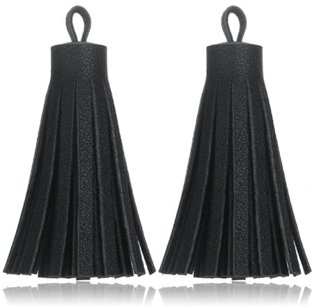 Wisafory 5 Stück Quasten Anhänger Leder Troddel Anhänger Kunstleder Charms Groß Schlüsselanhänger Quasten Dekoration für DIY Basteln Handwerk Tasche Armband Schmuck Zubehör Schwarz 6cm*22mm