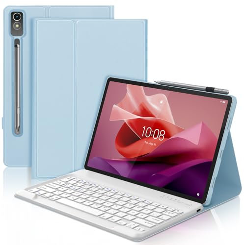 FOGARI Custodia per tastiera Lenovo Tab P12 12.7 2023, layout QWERTZ, custodia tastiera con magnete rimovibile Bluetooth tedesco per Lenovo Tab P12 12.7 pollici 2023, azzurro
