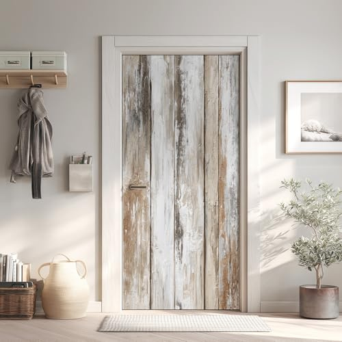 Portes en Bois Poster de Porte 3D Trompe L'Oeil 73x205 cm, Rustique Auto-Adhésif Sticker Porte pour Chambre Cuisine, Planche de Bois Stickers Autocollants de Porte