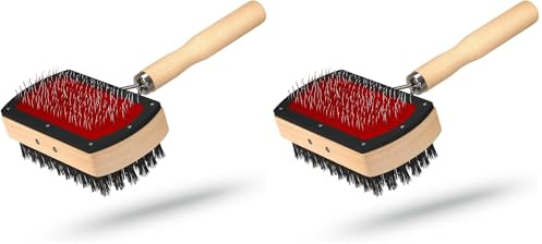 Lammfellbürste für Lammfelle und Schaffelle, Robuste Universal-Pflegebürste aus Holz, auch als Fellbürste für Haustiere, Hunde und Katzen, Zupfbürste Doppelt (Packung mit 2)