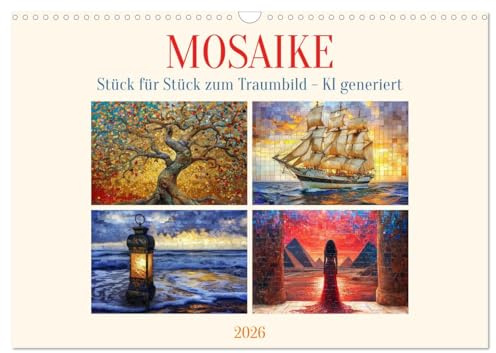Mosaike (Wandkalender 2026 DIN A3 quer), CALVENDO Monatskalender: Farbenfrohe Traumbilder aus Mosaiken - KI generiert (CALVENDO Kunst)