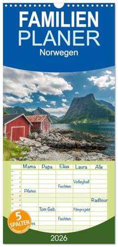 Familienplaner 2026 - Norwegen mit 5 Spalten (Wandkalender, 21 cm x 45 cm), CALVENDO: Norwegens imposante Landschaften (CALVENDO Orte)