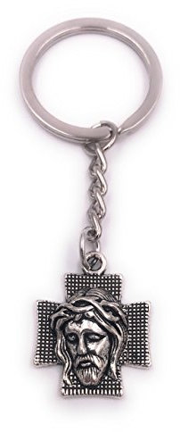 H-Customs Jesus kopf aufm Kreuz Schlüsselanhänger Anhänger Silber aus Metall