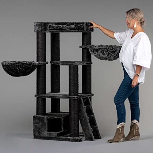 Arbre a Chat XXL geant Corner Coon Blackline Gris foncé griffoir Arbres pour Grand Gros Chats Maine Coon Solide à Grande Taille Original Design Moderne de Luxe Adulte