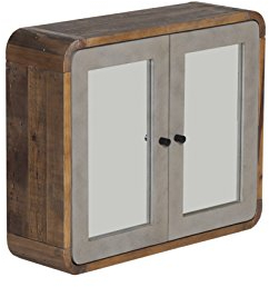 Woodkings® Spiegelschrank Dingle Holz Pinie Natur rustikal und MDF in Betonoptik grau Wandschrank mit Spiegel Wandspiegel Badmöbel Badezimmerspiegel