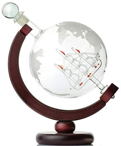 nawaish Whiskey Decanter Globe World Geätzter Globe Decanter Antikes Schiff Glaszange Bar Trichter Stopper Schnaps Dispenser Spirits Scotch Bourbon Wodka Rum Wein Tequila 850 ml (Globe)