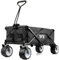 Trail Beach Trolley Cart Folding Camping Festival Wagon With Pull Along Handle, All Terrain Wheels, Drink Pockets, 60KG Capacity (Black)