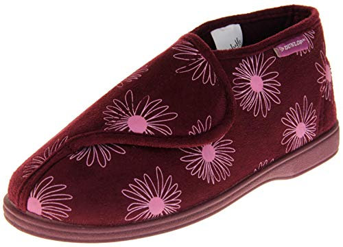 Womens Dunlop Orthopaedic Washable Touch Fastening Boots Slippers Plum Flower Size 5