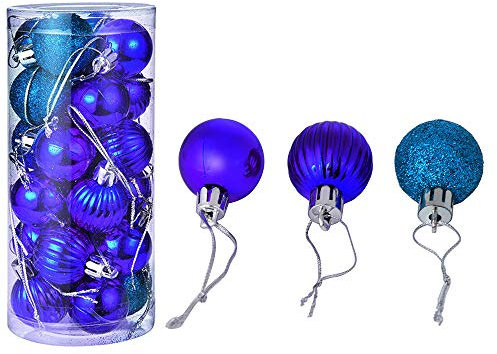Battnot Weihnachtskugeln 24 teilig Christbaumkugeln Set Weihnachtsbaumschmuck Christbaumschmuck Flitter Weihnachtsbaum Dekoration Weihnachtsdeko hängende Hausdeko Christmas Xmas Party (30mm, Blau)