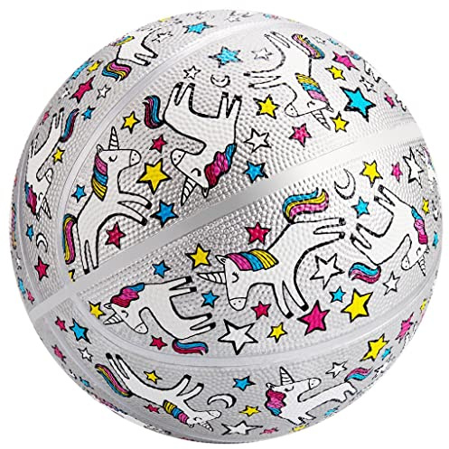 INPODAK Basketball Size 5, Girls Basketball, 27.5 Basketballs for Kids Outdoor, Unicorn Basketballs, Ball Game for Kids ToddlerTeens Youth