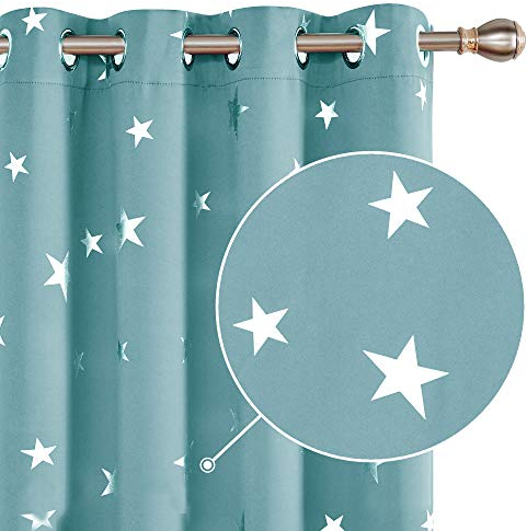 Deconovo Thermo Vorhänge für Wohnzimmer Blickdichte Gardinen mit Ösen Wärmeisolierend Vorhang Fenster Lärmschutz, 229x117 cm(HöhexBreite), Himmelblau, 2er Set