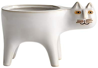 Apofly Katze Blumentopf, Keramik Pflanzer Tierform Saftige Topf Kleinen Blumentöpfe Nette Übertöpfe Sukkulenten Töpfe Tischdekoration Container Weiße Garten Pflanzgefäße (9x15 cm)