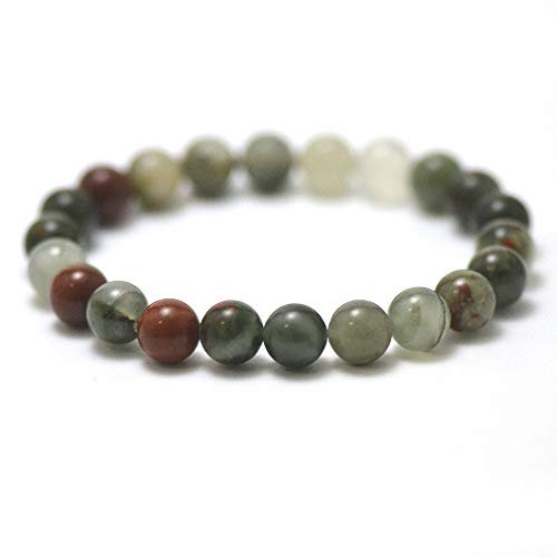 Miracles Minéraux Armband, runde Perlen, 8 mm, Naturstein, französische Handwerkskunst, mehr als 60 Auswahlmöglichkeiten (Heliotrop Jaspis 8 mm)