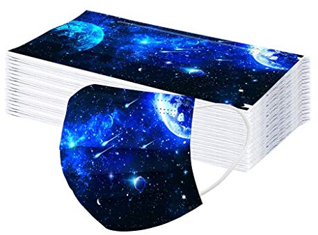 Lulupi 10/50 Stück Mundschutz Erwachsene Einweg 3-lagig Mund und Nasenschutz Bunt Druck Multifunktionstuch Tücher Atmungsaktiv Mundbedeckung Universum Planet Motiv Bandana Halstuch Herren Damen