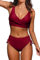 Beachsissi Damen Hoch taillierte Badeanzüge Criss Cross Drawstring Side Bikini Sets Lace Up 2 Stück Badeanzüge, Wein, XL