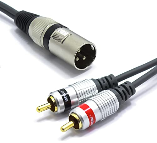VITALCO XLR Macho a 2x RCA 1,5m Adaptador XLR de 3 Pines a Doblo RCA conectores estéreo Divisor de Audio 3-pin Cable de Micrófono