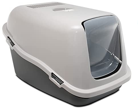 Aseo Gato, Caja de Arena con Capucha y Solapa, Plástico, Gatera, 57x39x41 CM, Colores Aleatorios (Arenero Gris)