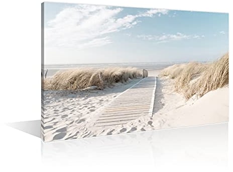 TISHIRON Wall Art Decor Boardwalk Sandy Beach Canvas Pictures Artwork Framed Seaside Print Painting Home Decor for Home Decor(24X16in)