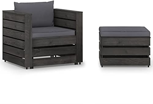 Tidyard 2-tlg.Gartenmöbel-Loungese Garten-Lounge-Set mit Kissen,Paletten-Lounge-Set Gartensofa-Set Sofa Lounge Sitzgruppe Einzelsofa Fußhocker Tisch Palettensofa Gartensofa Gartenset