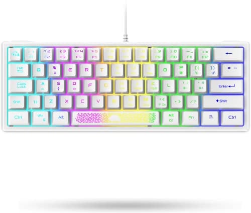 LexonElec K61 60% Prozent Weiß Gaming Tastatur Mini Pc RGB Beleuchtung - UK Layout QWERTY Keyboard - Mechanische Fühlen Ergonomie - Anti-Ghosting Double Shot Tastenkappen - Für Laptop Computer