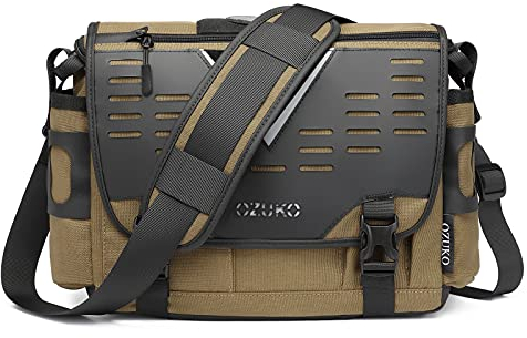 FANDARE Casual Shoulder Crossbody Bag Boys Messenger Bag Commute Laptop Handbag Satchel Bag Bookbag Men Briefcase for School College Campus Commute Outdoor Travel Waterproof Polyester Khaki