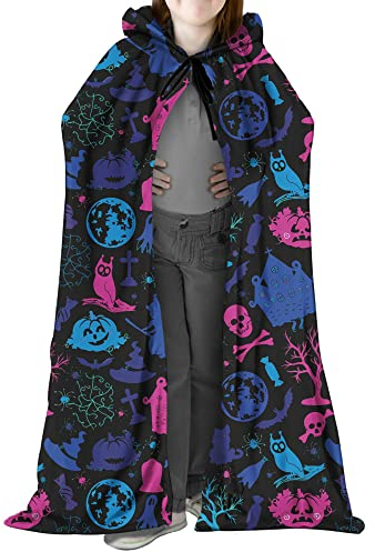 YUNHOME Kapuzendecke Decke Mit Kapuze Überwürfe Wohndecke Schlafdecke Halloween-Kürbis-Print Mit Kapuze Mittellanger Totenkopf-Umhang Flanell Vier Jahreszeiten Schal-K_S