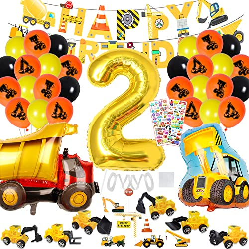 Bagger Happy Geburtstag XXL Set, Baustelle Jungen 2. Geburtstag mit Bagger und Banner, Folienballon 2 Jahre