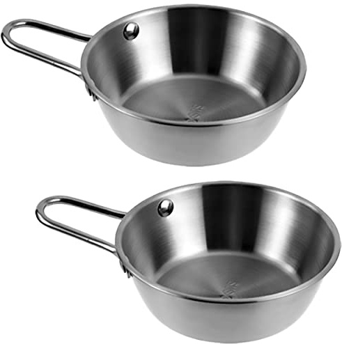 Dadamong 2Pcs Makgeolli Bowls, 304 Stainless Steel Korean Traditional Bowls Round Rice Bowl Wine Cup with Handle, Hiking Soup Dish Food Bowl Camp Cup (Small: 6.5oz, 3.9inch, Silver)
