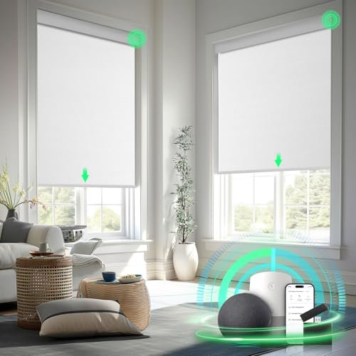 MANSNIX Smart Motorized Blinds with Remote Control, Blackout Roller Shades, Custom Smart Blinds with Valance, Cordless Electric Window Blinds & Automatic Shades(White,48 Wx72 H)