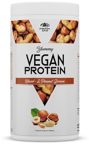 PEAK Yummy Vegan Protein - 450g Geschmack Hazel- & Peanut Dream I 15 Portionen I Proteinquellen: Kürbis, Favabohne, Erbse, Mandel, Hanf I frei von Gentechnik I glutenfrei