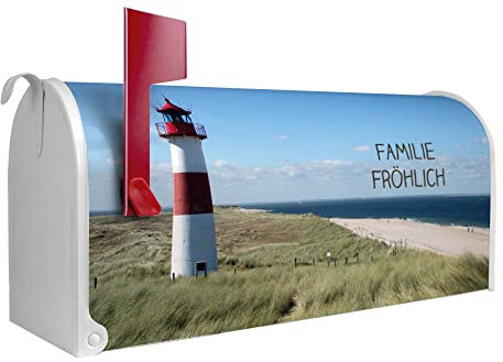 banjado® Amerikanischer Briefkasten individualisiert - US Mailbox/Letterbox mit Motiv Leuchtturm 51x22x17cm - Postkasten Stahl aus Amerika – Briefkasten amerikanisch pulverbeschichtet