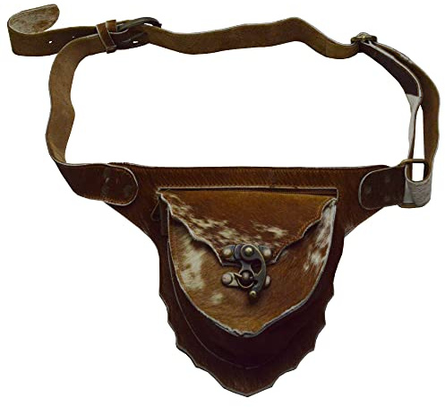 flevado Gürteltasche Mittelalter Seitentasche Bauchtasche Festival Leder mit Fellbesatz