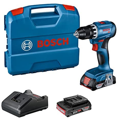Bosch Professional 18V System GSR 18V-45 - Atornillador a batería (45 Nm, máx. tornillo 8 mm, 2 baterías x 2.0Ah, en maletín), Azul