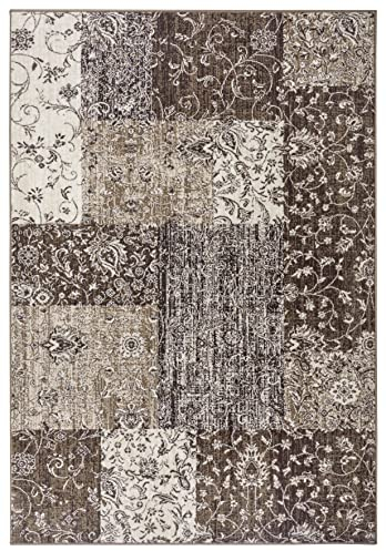 Hanse Home Teppich Kirie – Patchwork Kurzflor Modern Vintage Design Teppiche für Esszimmer, Wohnzimmer, Kinderzimmer, Flur, Schlafzimmer, Küche Taupe 160x230cm, 105448-160x230
