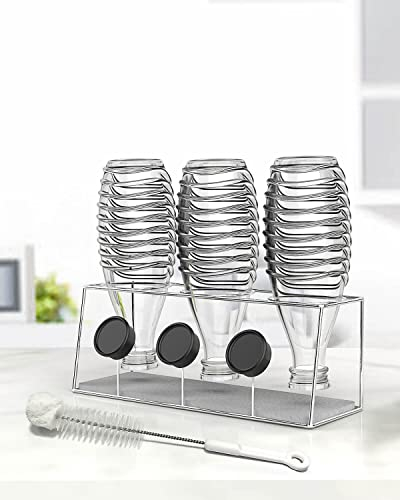 Howdah Flaschenhalter für SodaStream Abtropfgestell Flaschen Duo Küche Soda Rack Edelstahl Silber 3 Sodaflaschen und Flaschendeckel mit Schnell Trocknenden Saugfähige Kieselgur und Bürste
