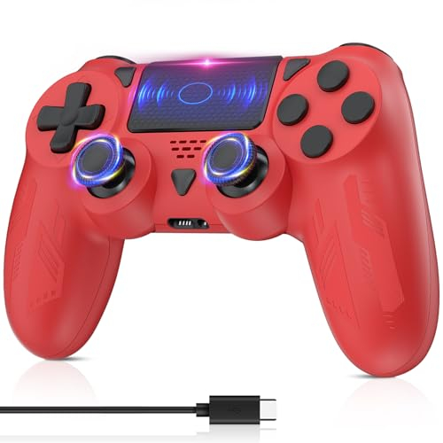 Bonacell Wireless Controller für P-4/PC/IOS/Android Dual Vibration Kabellose Gamepad mit Turbo und 3.5mm Audio Jack/LED/Touch Pad