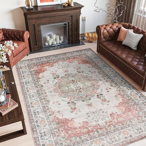 TALETA Teppich Wohnzimmer Vintage orientlischer Teppich mit Blumenmuster, Kurzflor Teppich für Wohnzimmer, Schalfzimmer, Eisszimmer-Retro Rot, Groß: 160 x 230 cm